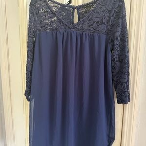 Belk Blue Lace 3/4 Sleeve Mini Dress